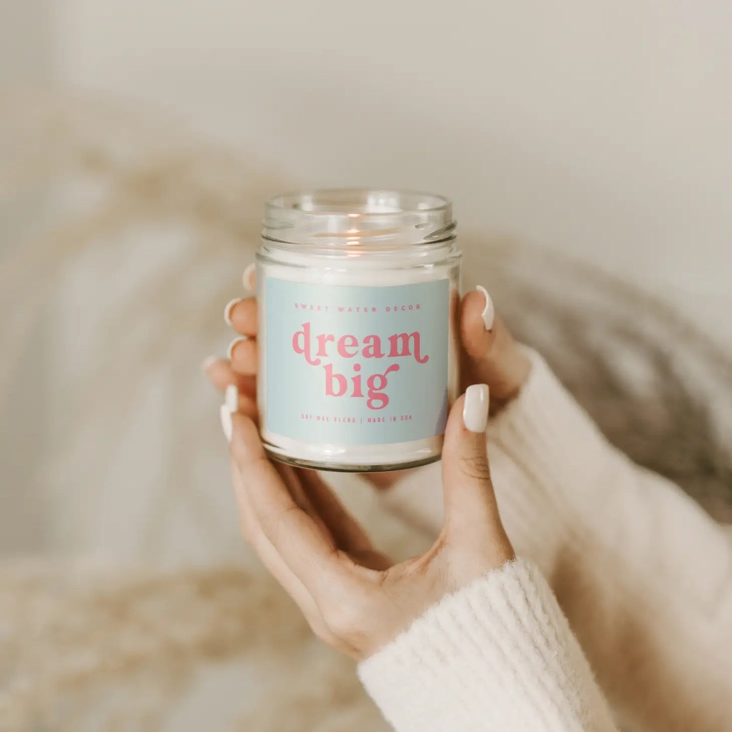 Dream Big Soy Candle - Clear Jar - Blue and Pink - 9 oz