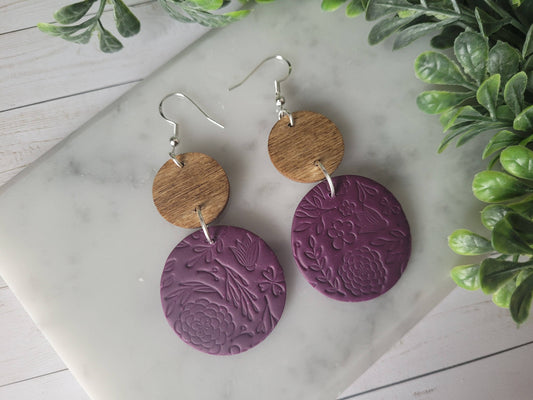 Floral Earrings in Wine