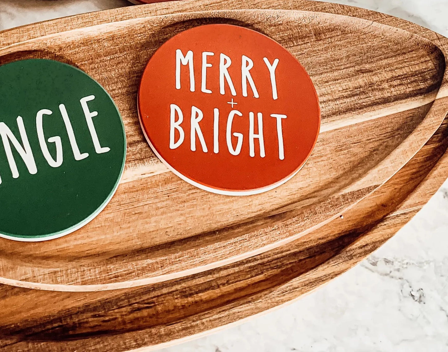 Merry and Bright Ceramic Coaster, set of 2