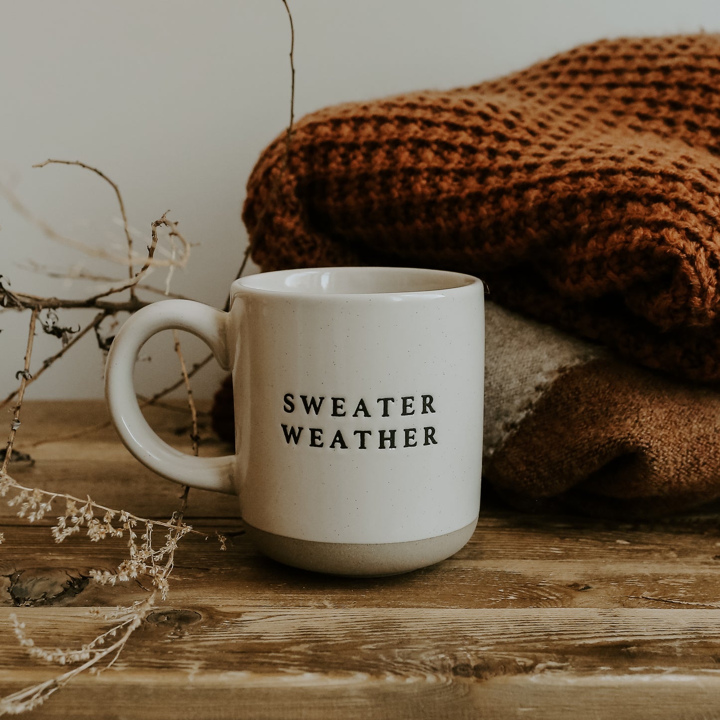 Sweater Weather - Cream Stoneware Coffee Mug - 14 oz