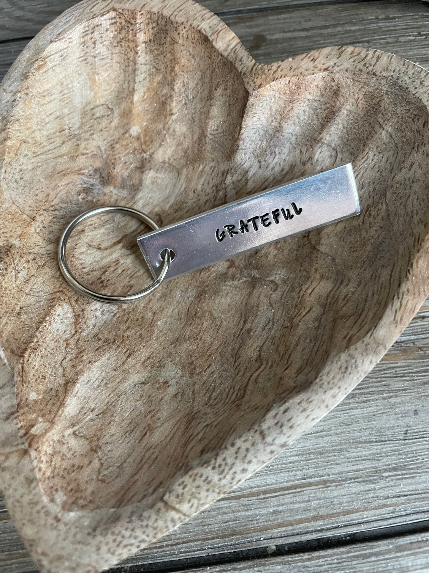 Hand stamped aluminum keychain