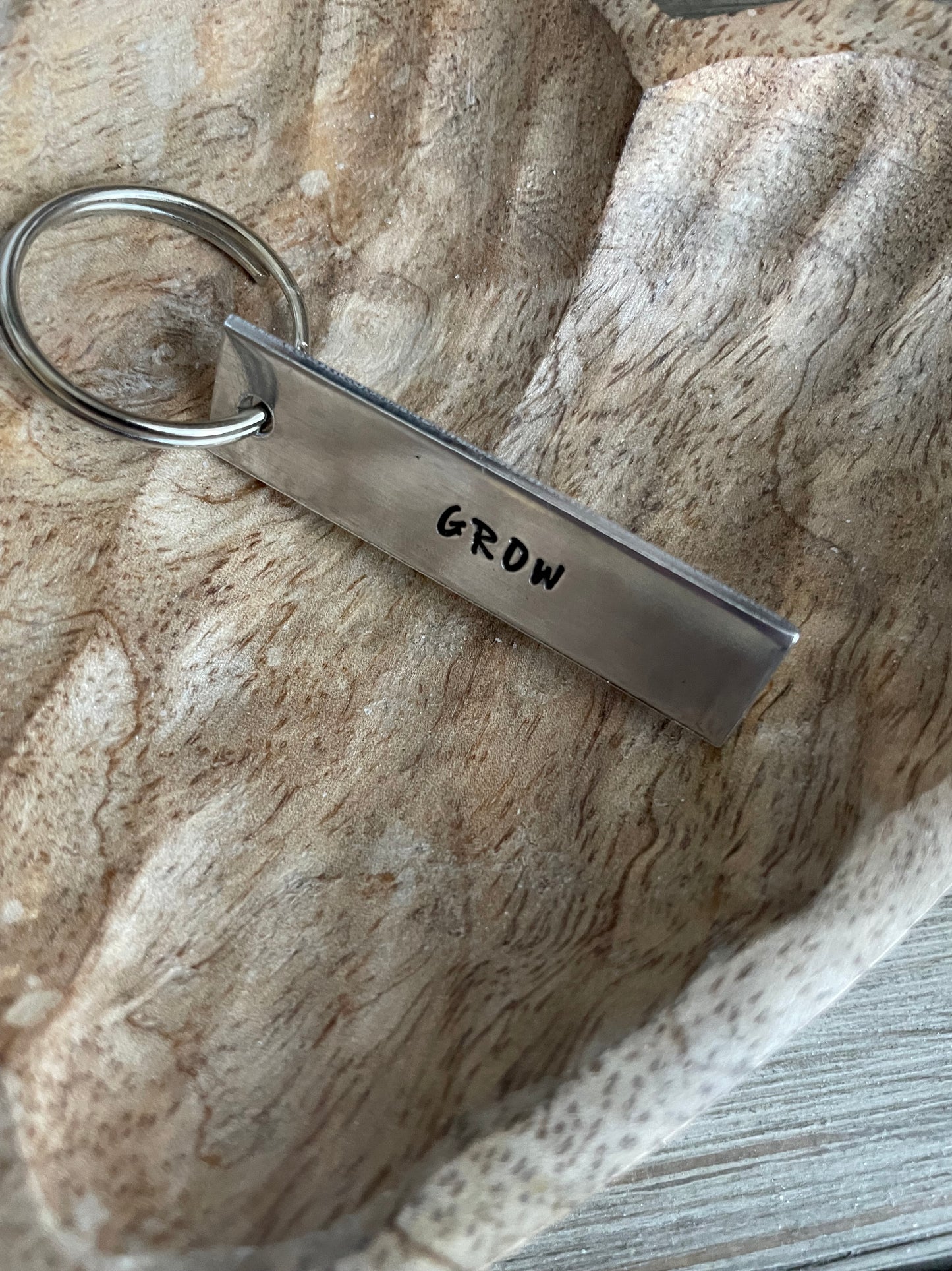 Hand stamped aluminum keychain