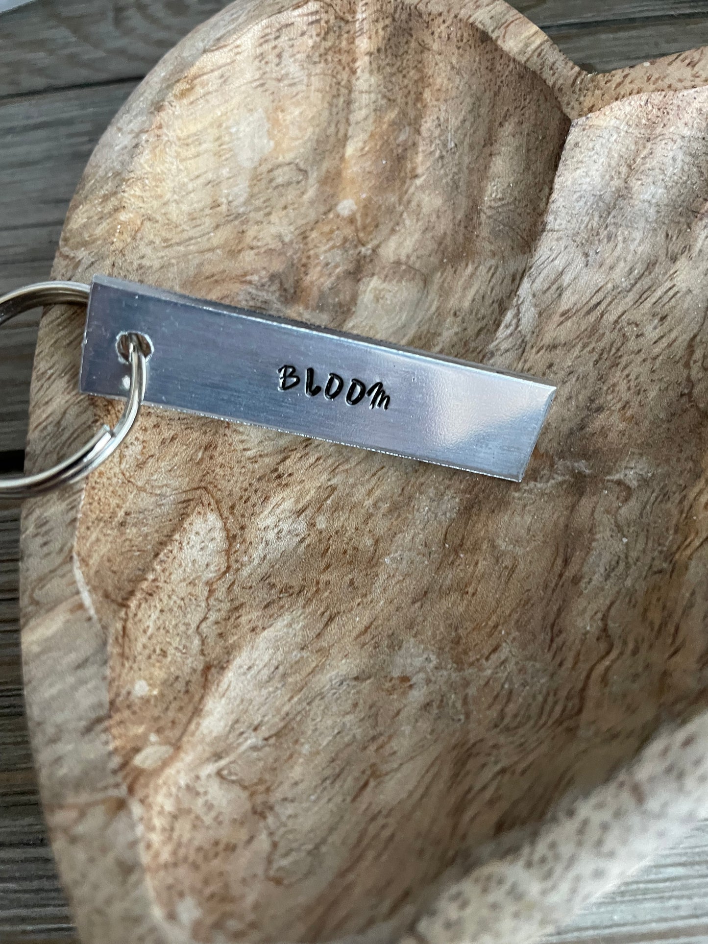 Hand stamped aluminum keychain