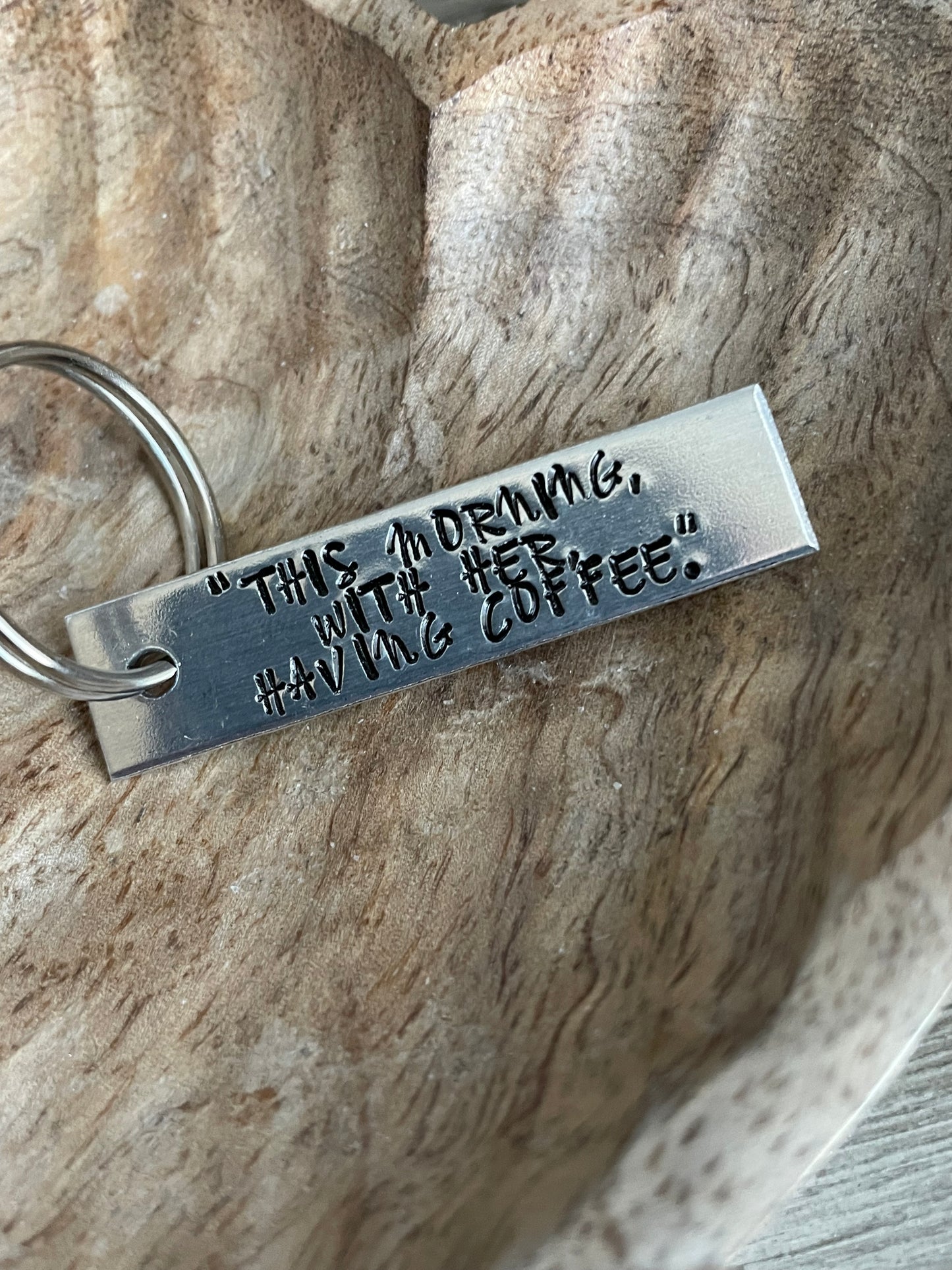 Hand stamped aluminum keychain