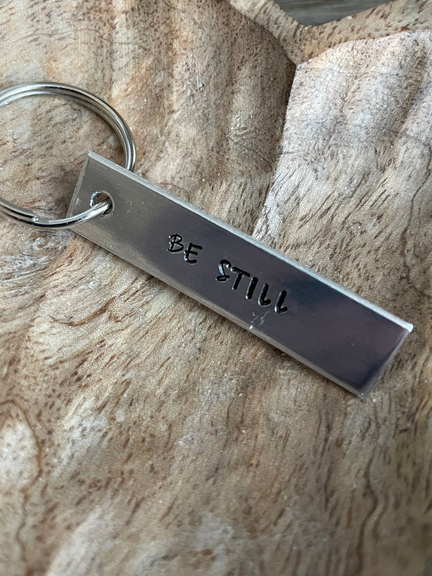 Hand stamped aluminum keychain