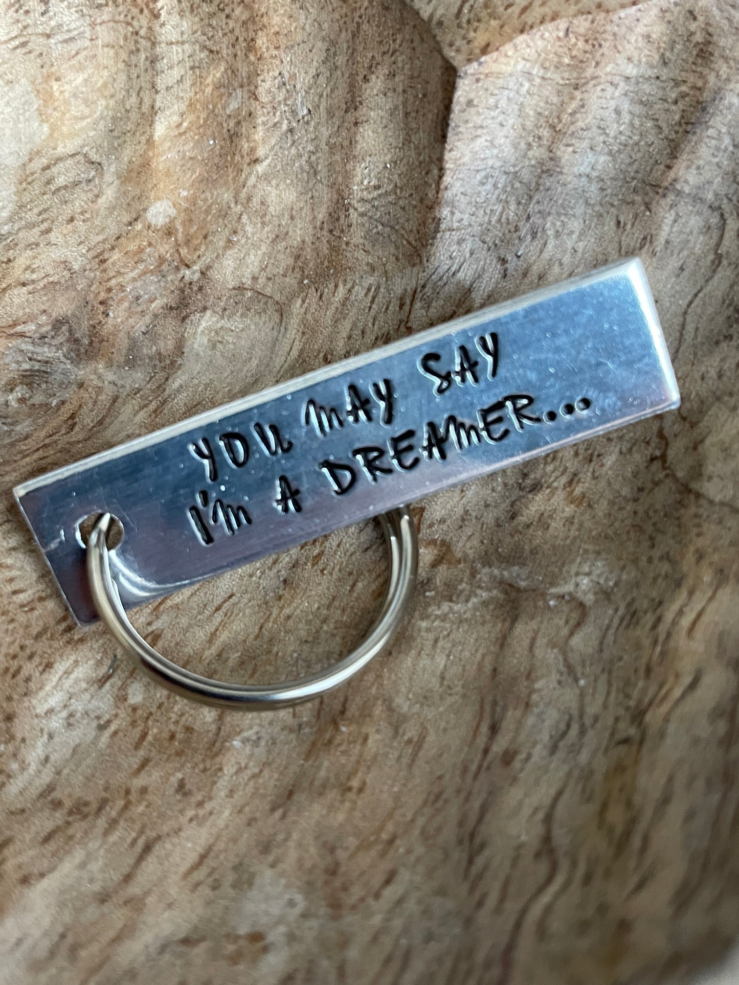 Hand stamped aluminum keychain