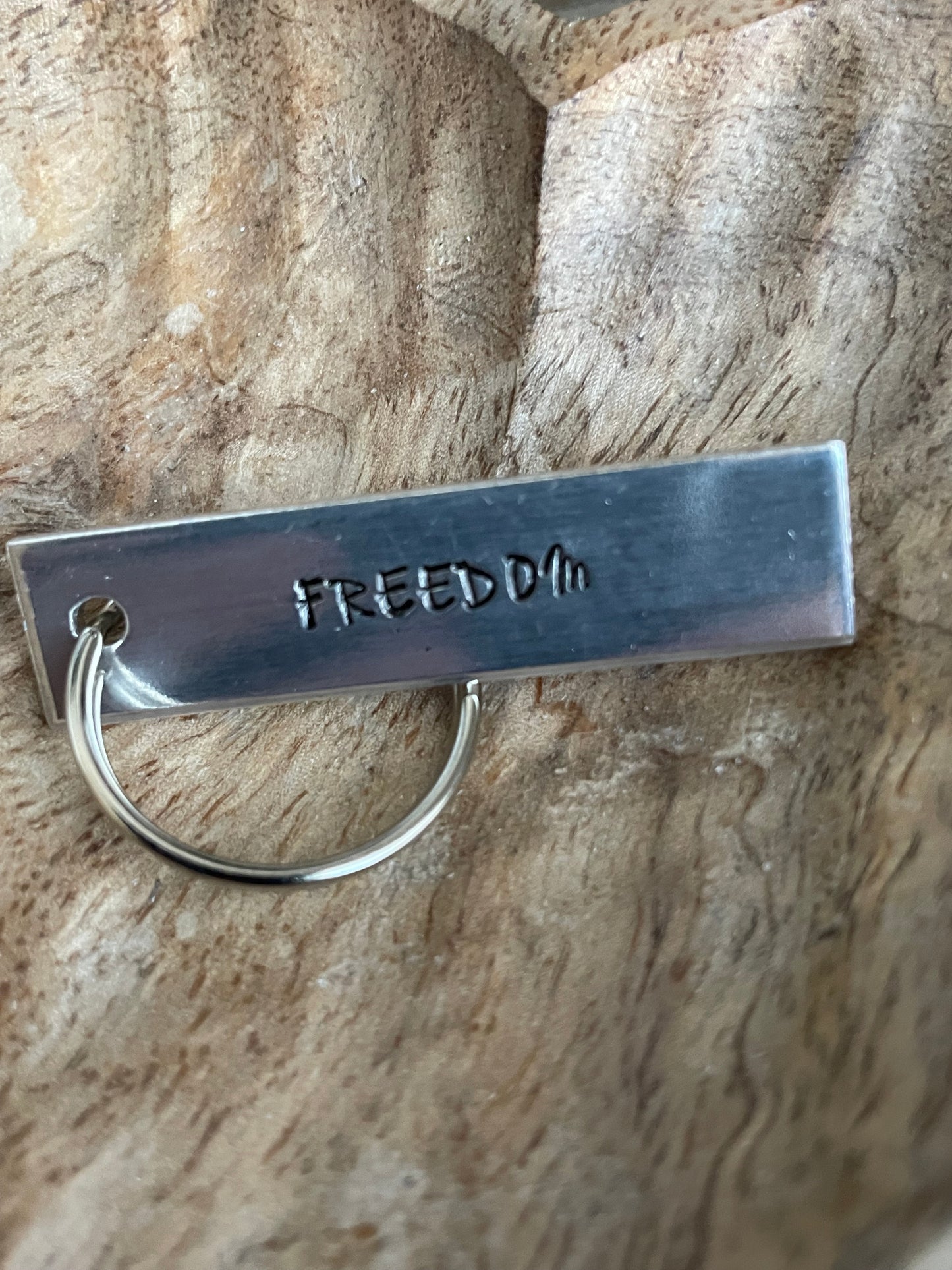 Hand stamped aluminum keychain