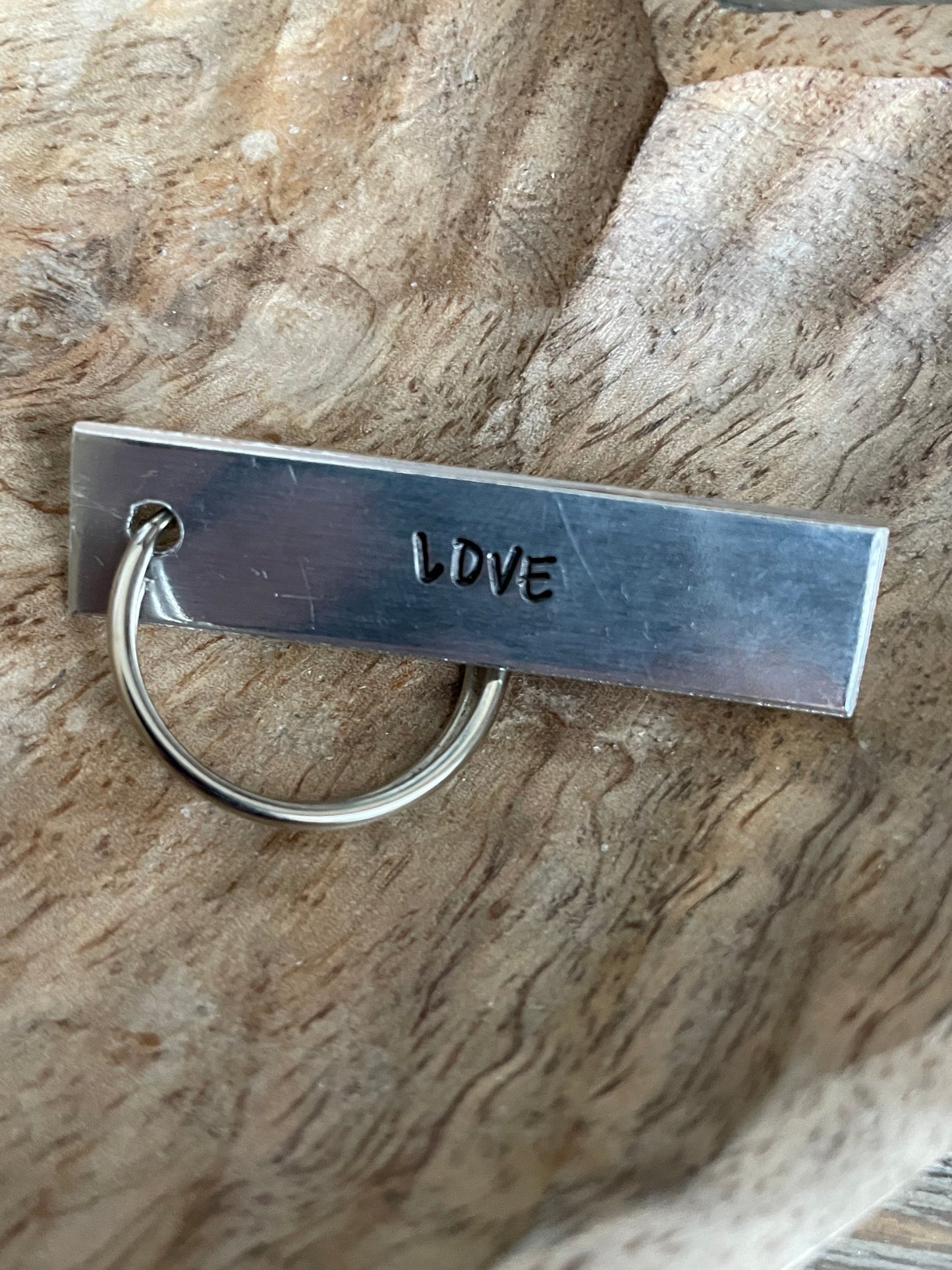 Hand stamped aluminum keychain