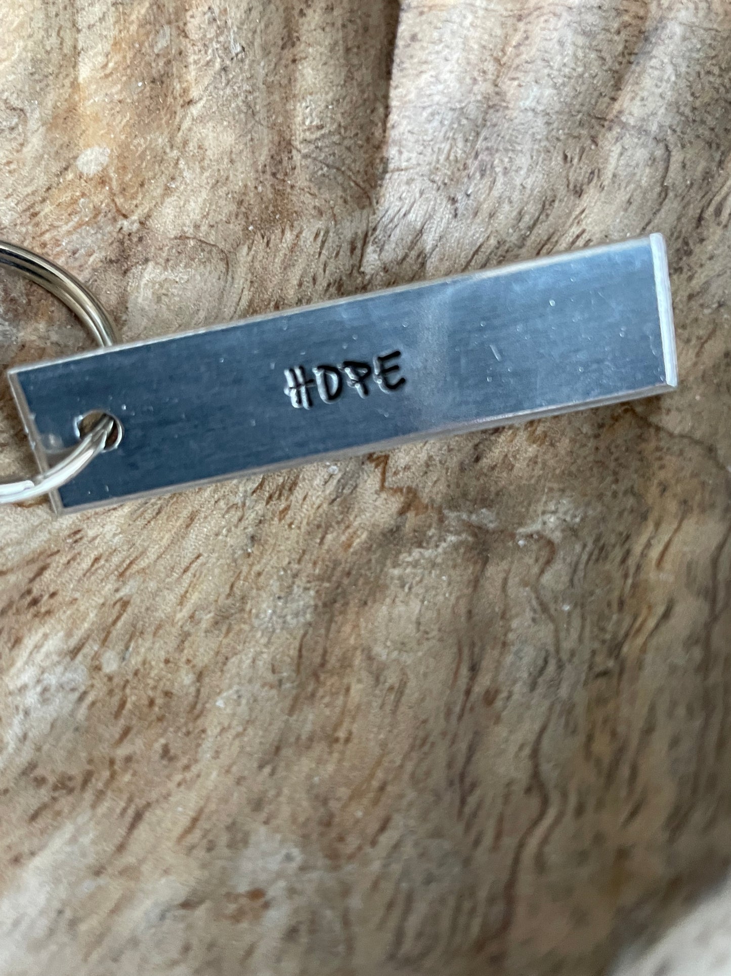 Hand stamped aluminum keychain