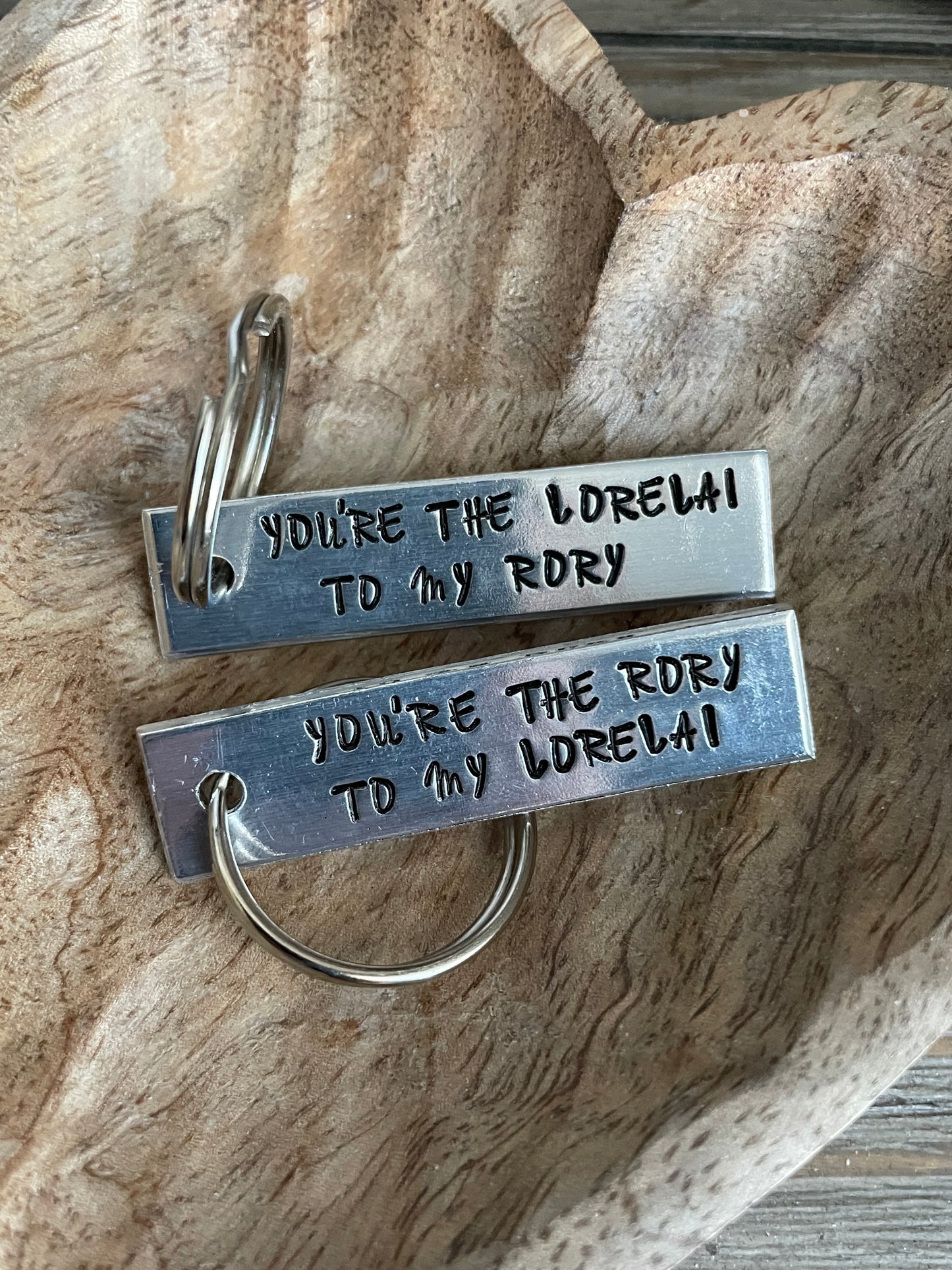 Hand stamped aluminum keychain