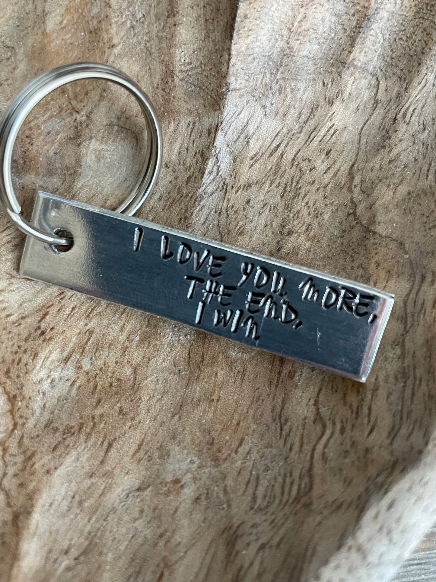 Hand stamped aluminum keychain