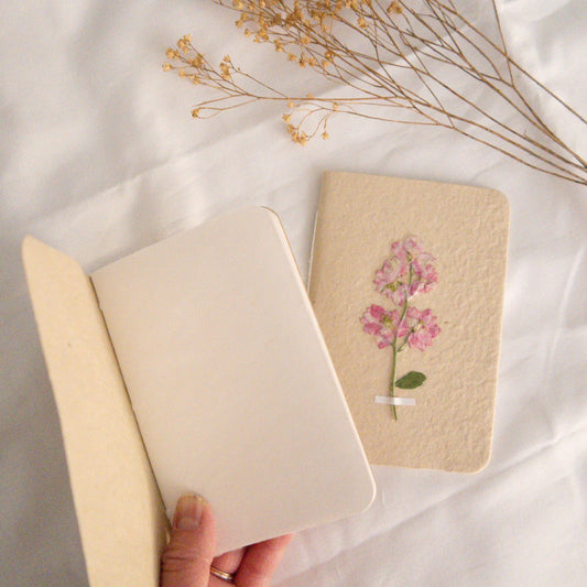 Handmade Pocket Size Pressed Pink Larkspur Flower Journal