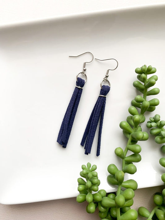 Navy Blue Suede Leather Tassel earrings