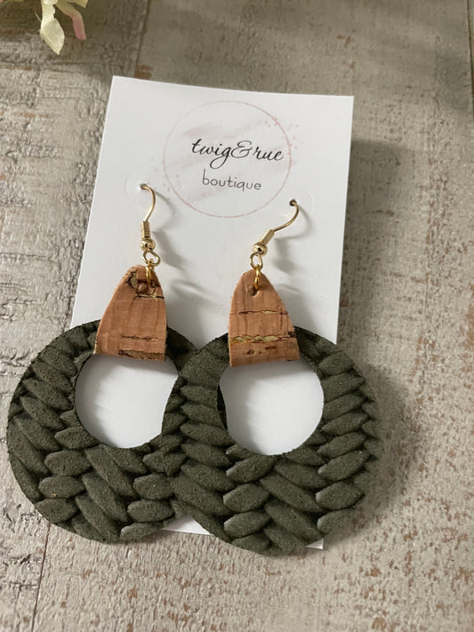 Leather hoop earring Olive