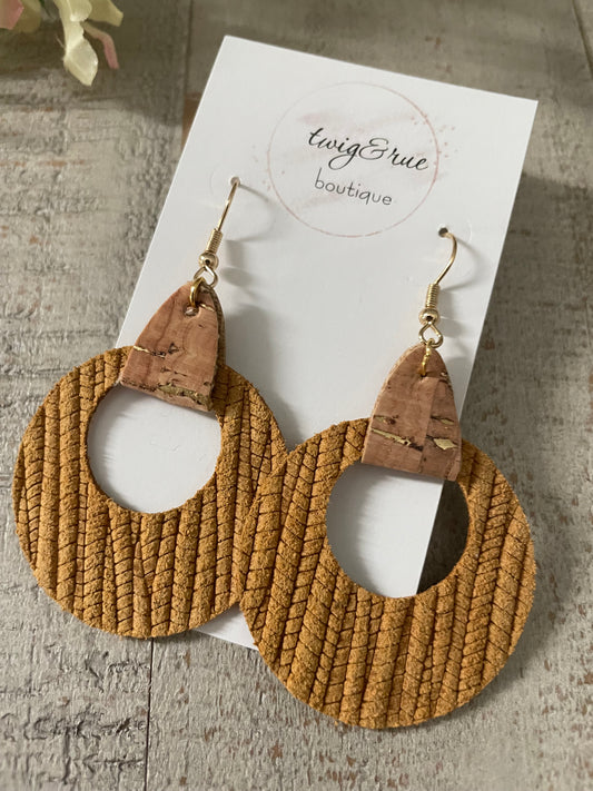 Leather hoop earring Mustard