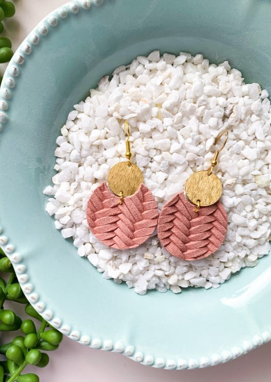 Country Rose Pink Braided Circle Earrings