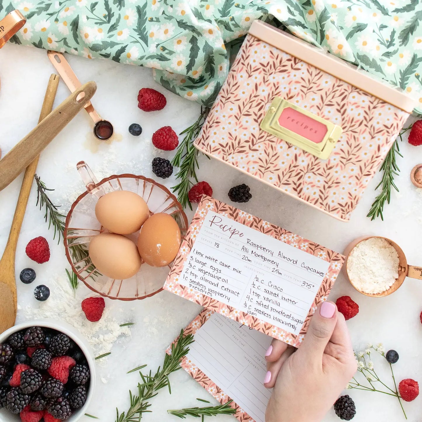 Pink Tiny Floral Metal Recipe Box