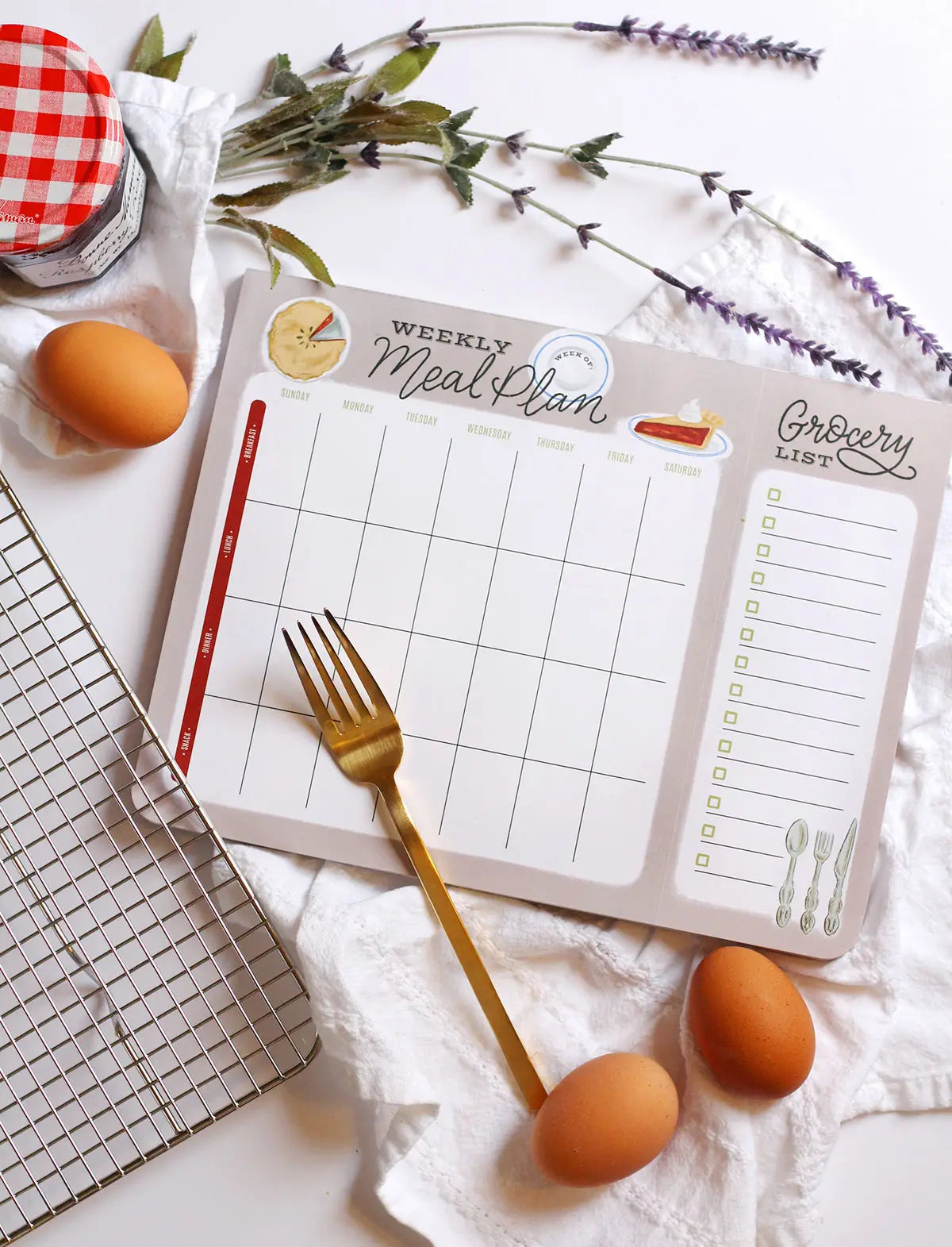 Meal Planner and Grocery List - Farmhouse Gingham or Cherry Pie Style