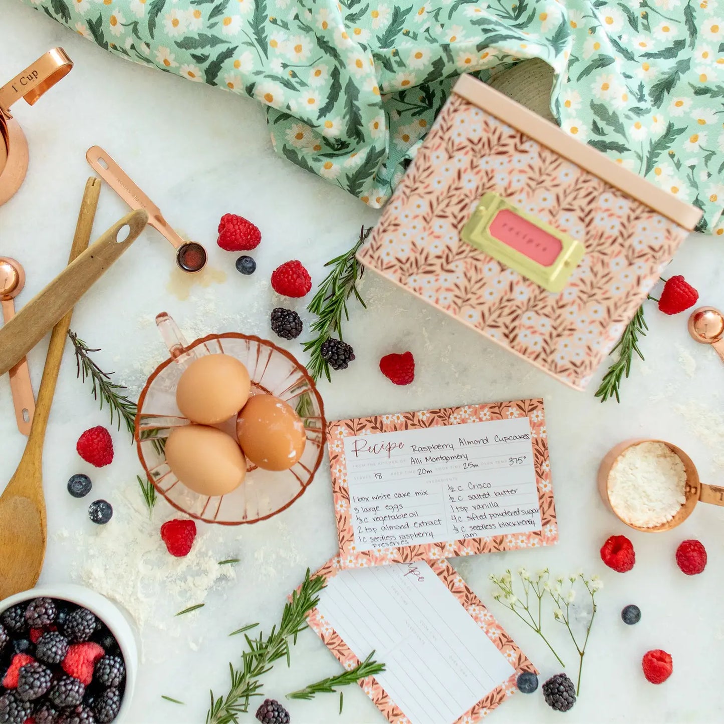 Pink Tiny Floral Metal Recipe Box