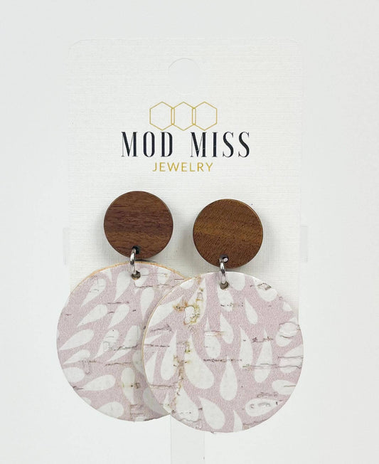 Cork+Leather Round Earring "Raindrops"