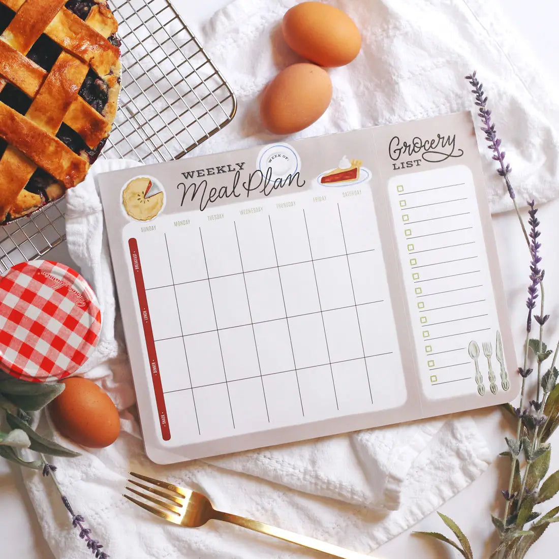 Meal Planner and Grocery List - Farmhouse Gingham or Cherry Pie Style