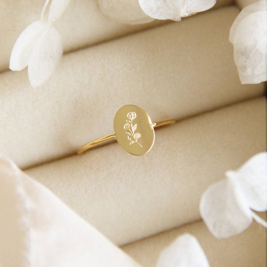Oval Flower Ring, Isaiah 40:8: Yellow Gold