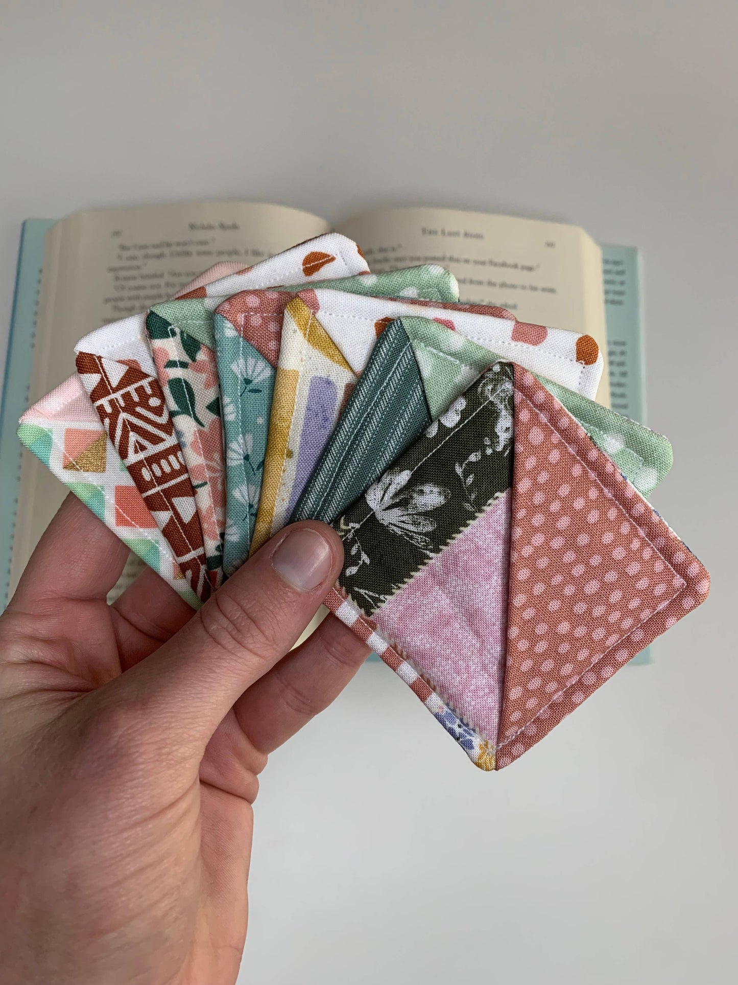 Corner Bookmark // Handmade Sewn Bookmark- pink floral green