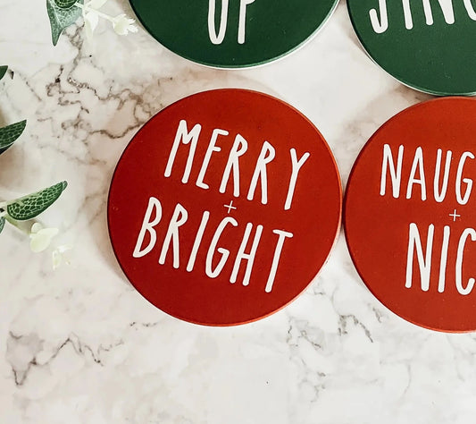 Merry and Bright Ceramic Coaster, set of 2