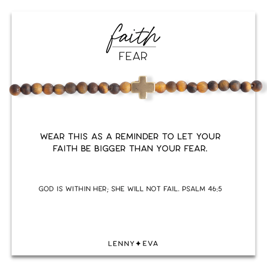 Faith Over Fear Cross Bracelet, 4mm-Tiger Eye