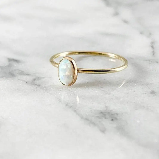 Thin mini Oval Gemstone Ring, size 7