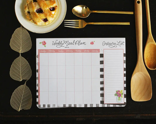Meal Planner and Grocery List - Farmhouse Gingham or Cherry Pie Style