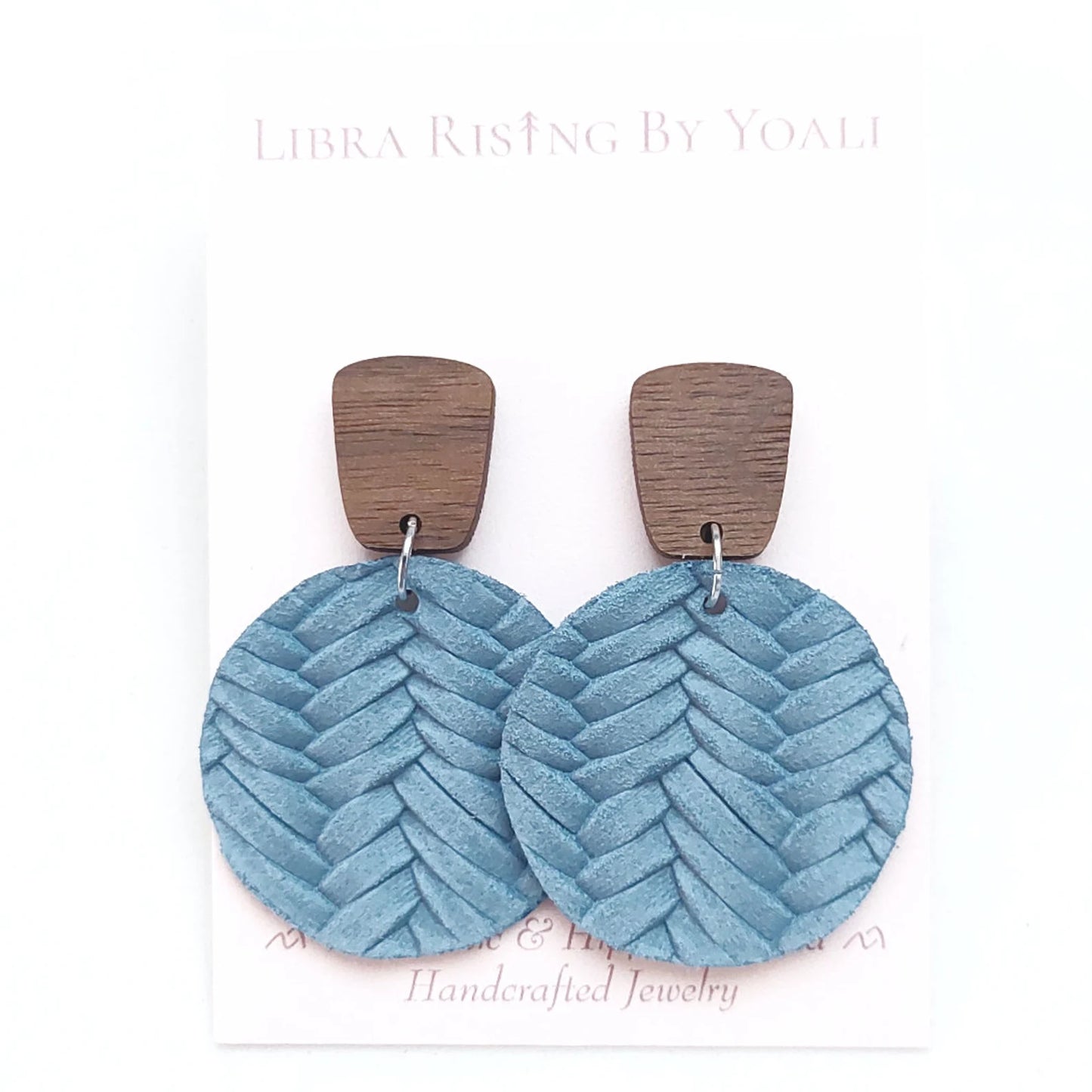 Morgan Earrings in Walnut & Blue Denim Knit Leather