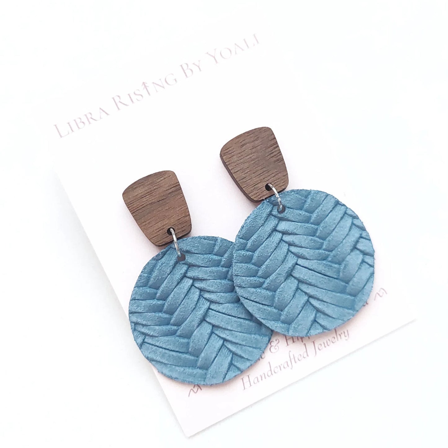 Morgan Earrings in Walnut & Blue Denim Knit Leather