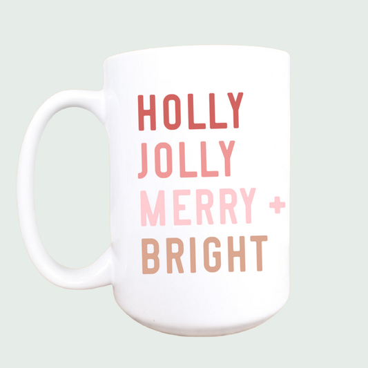 15oz Holly jolly merry and bright ceramic Christmas mug