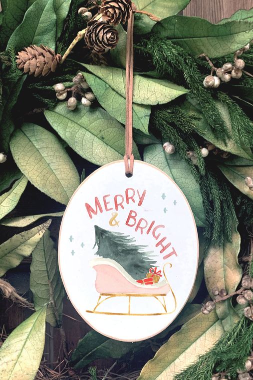 Merry and Bright Wood ornament